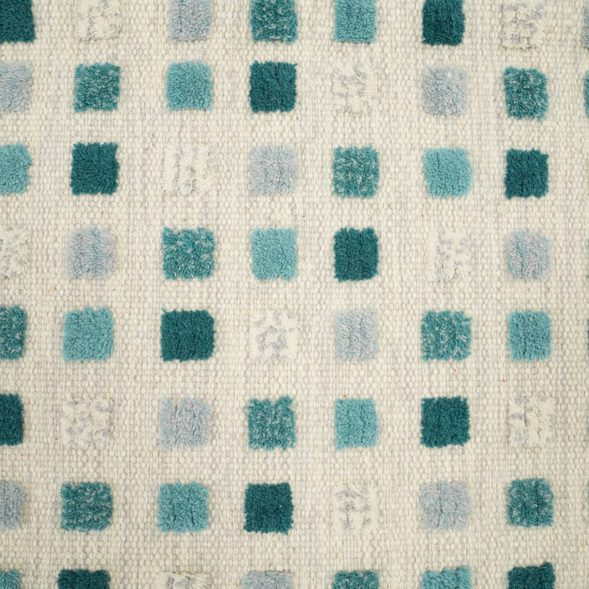 El Dokuma Geometrik Desenli Mavi Yün Kilim — modern tasarım
