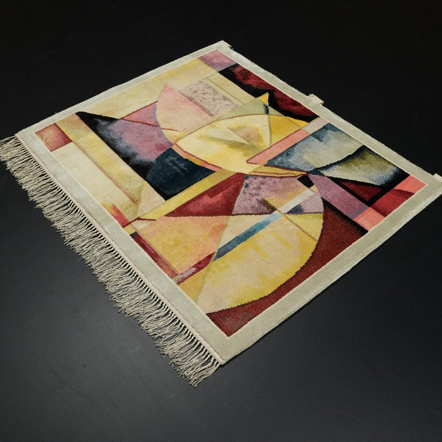 El Dokuma Geometrik Desenli Rengarenk Halı Tablo, 80x97 cm — Halıcızade