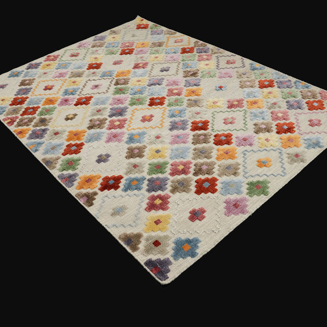 El Dokuma Geometrik Desenli Rengarenk Yün Kilim, 120x180 – 200x300 cm — Halıcızade