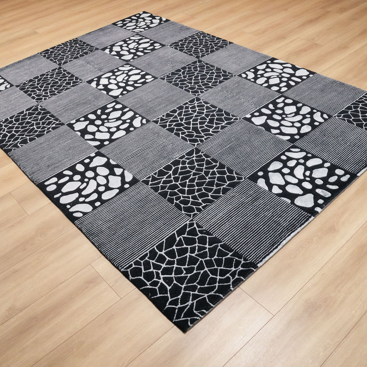 Black Geometric Hand-Knotted Wool Rug, 204x278 cm — Halıcızade