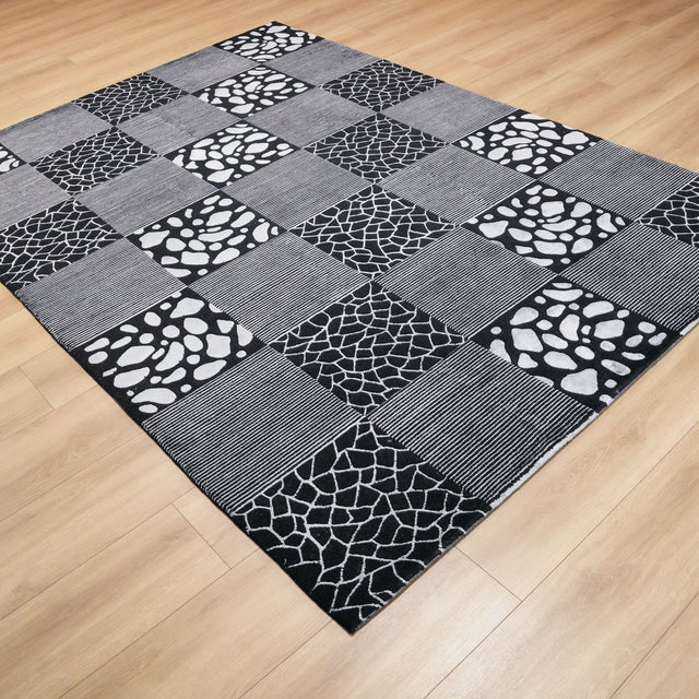 Black Geometric Hand-Knotted Wool Rug, 204×278 cm Halıcızade
