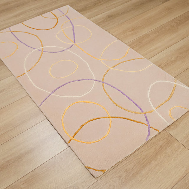 Mink Geometric Hand-Knotted Wool and Viscose Rug, 80×150 cm Halıcızade