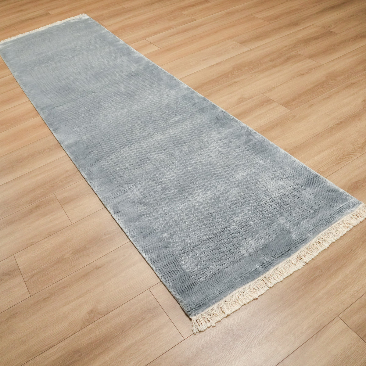 El Dokuma Geometrik Desenli Yeşil Bambu Halı, 80x300 cm — Halıcızade