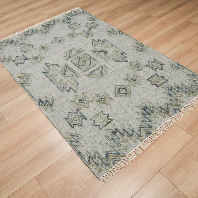 El Dokuma Geometrik Desenli Yeşil Hasır Kilim, 120×180 cm Translation missing: tr.hz.card.alt_brand