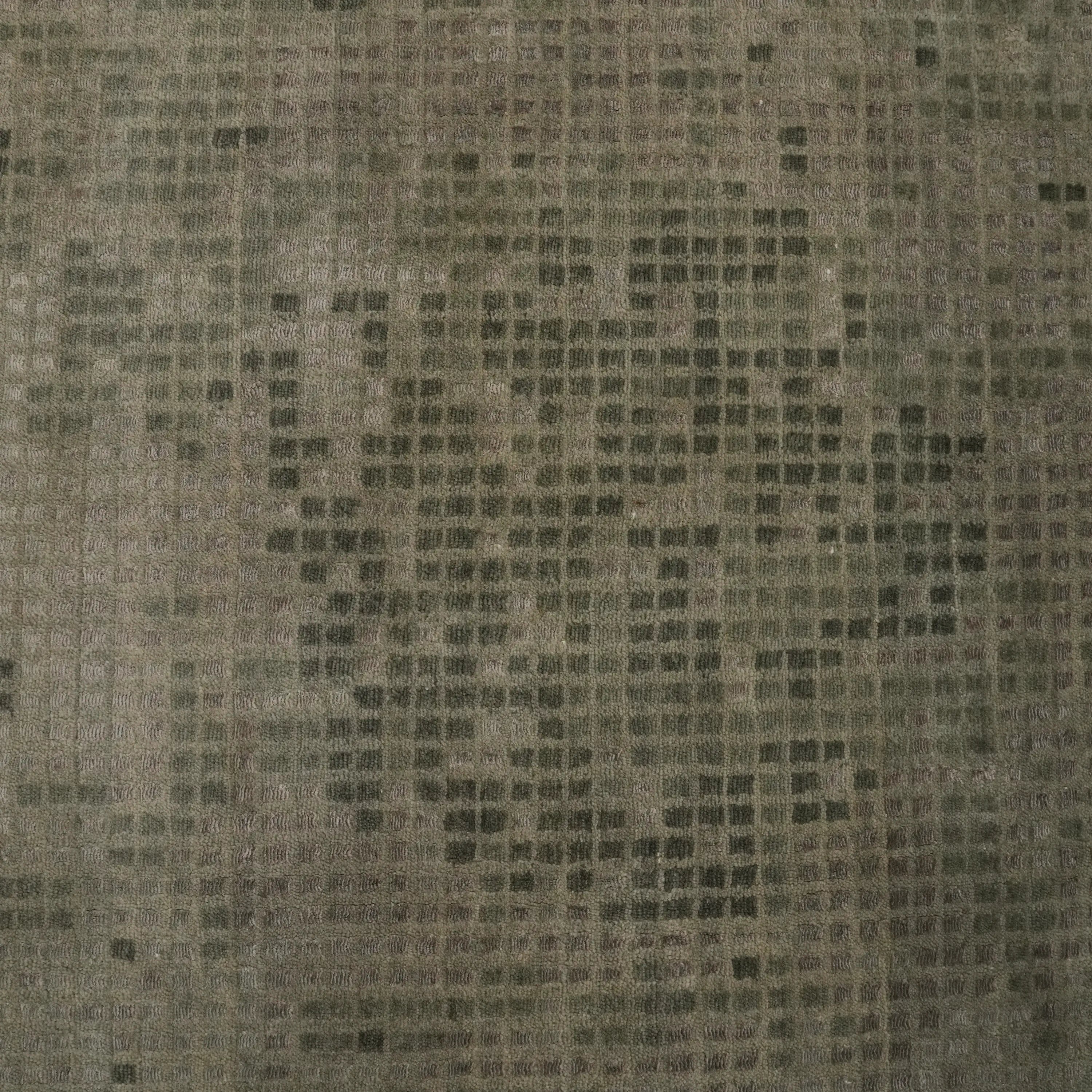 El Dokuma Geometrik Desenli Yün Yeşil Halı