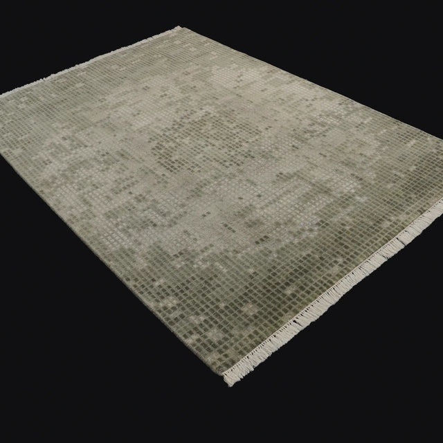 El Dokuma Geometrik Desenli Yün Yeşil Halı, 140x200 – 200x300 cm — Halıcızade