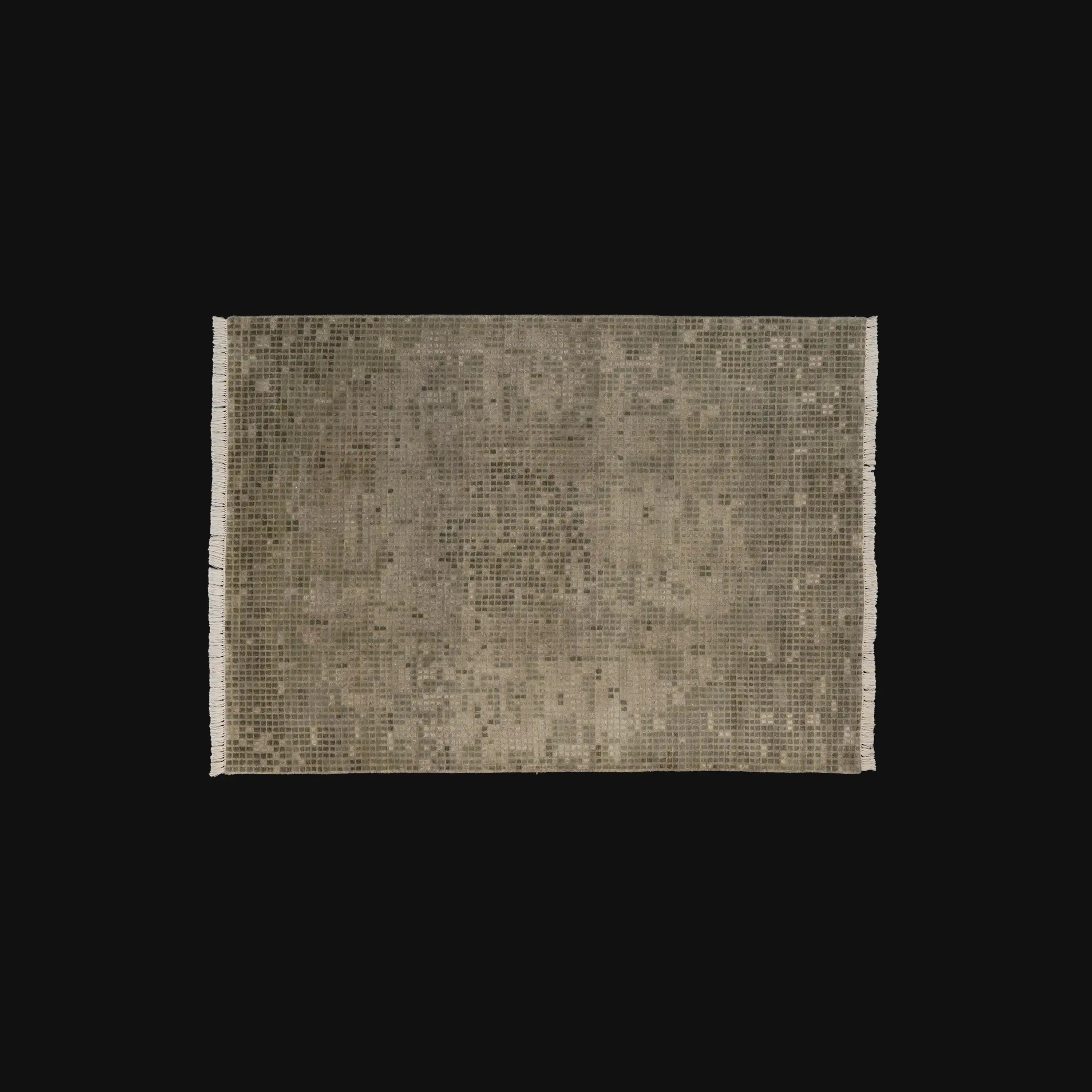 El Dokuma Geometrik Desenli Yün Yeşil Halı