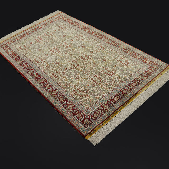 Handwoven Hereke Patterned Cream Silk Rug, 94×154 cm Translation missing: en.hz.card.alt_brand