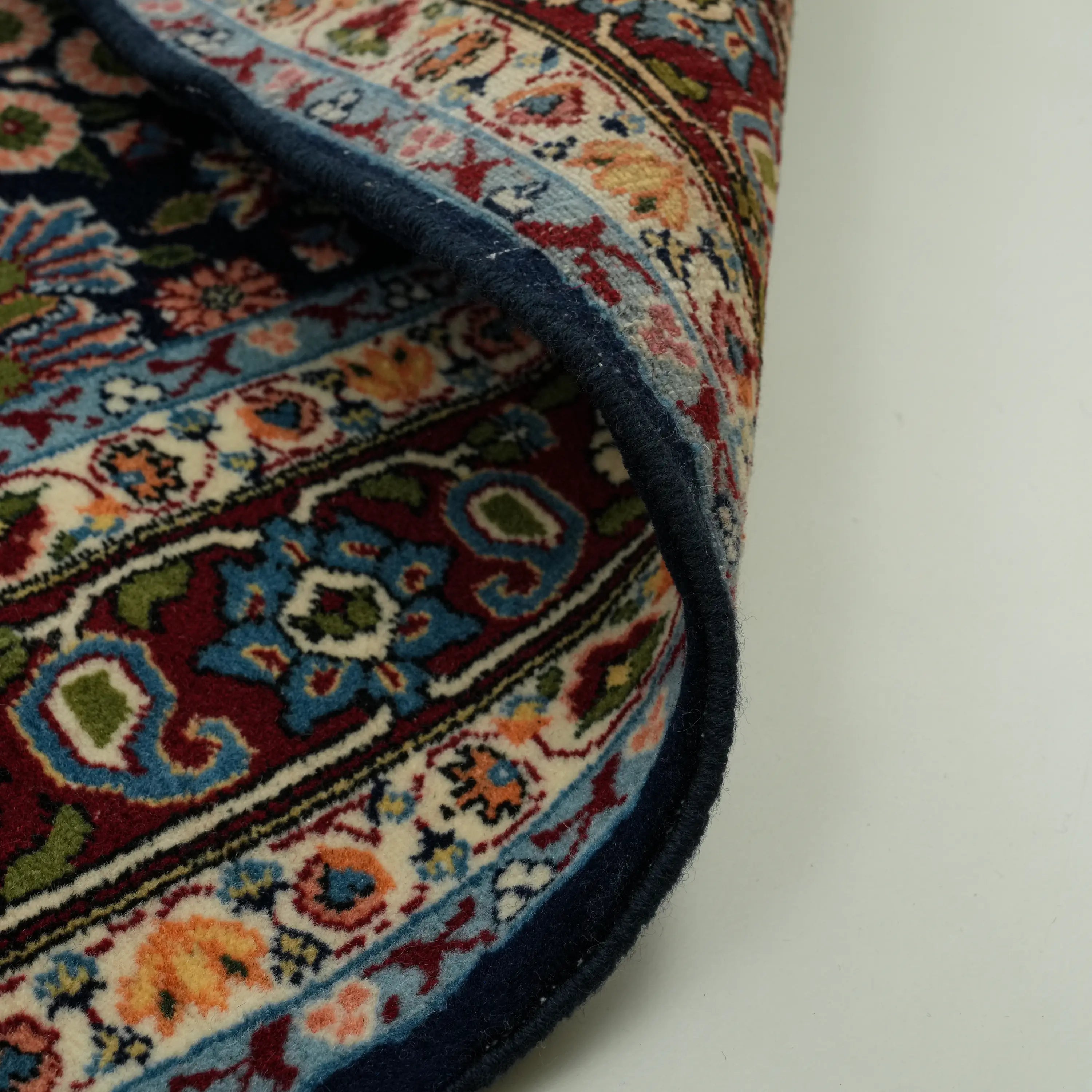 Handwoven Hereke Patterned Navy Blue Wool Rug