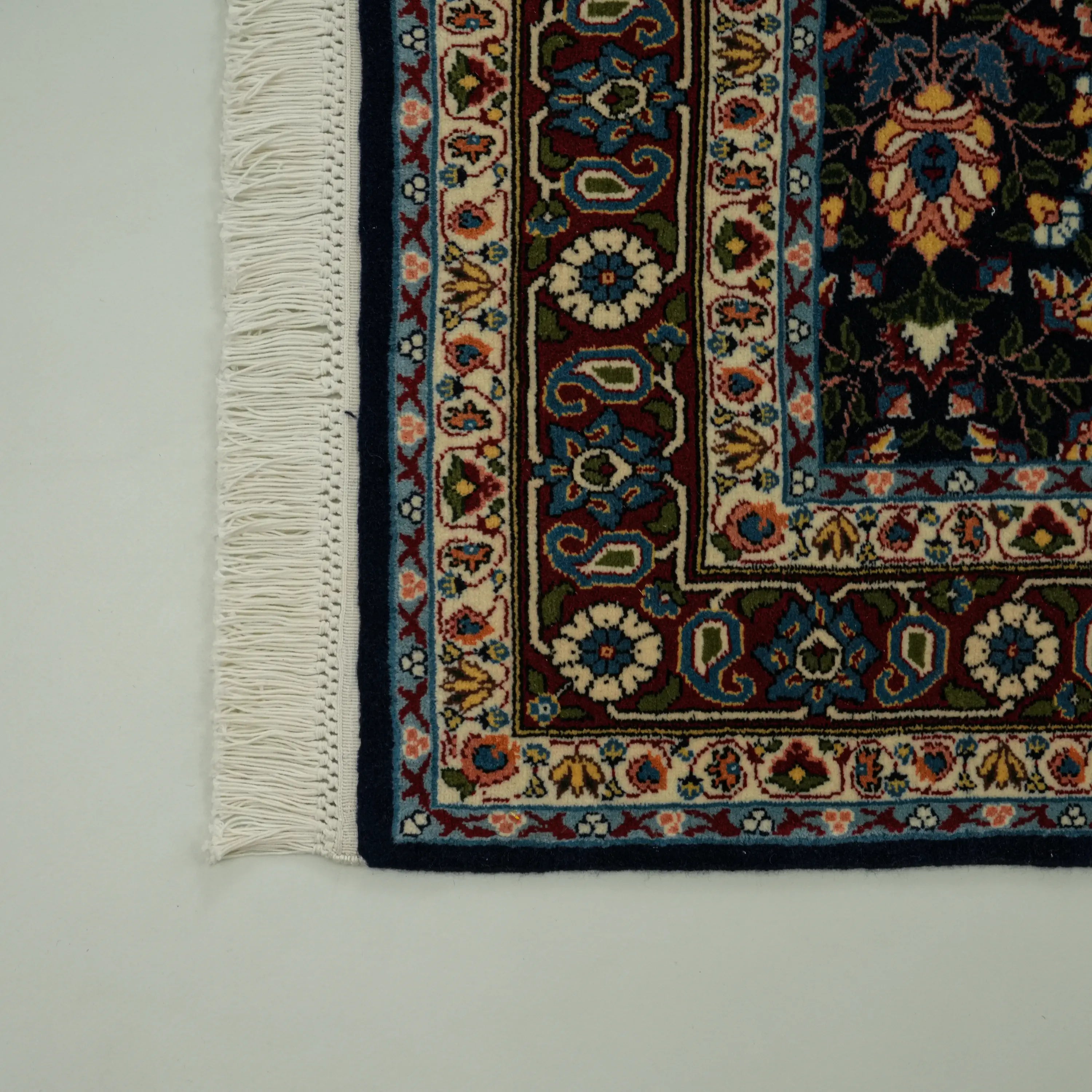 Handwoven Hereke Patterned Navy Blue Wool Rug