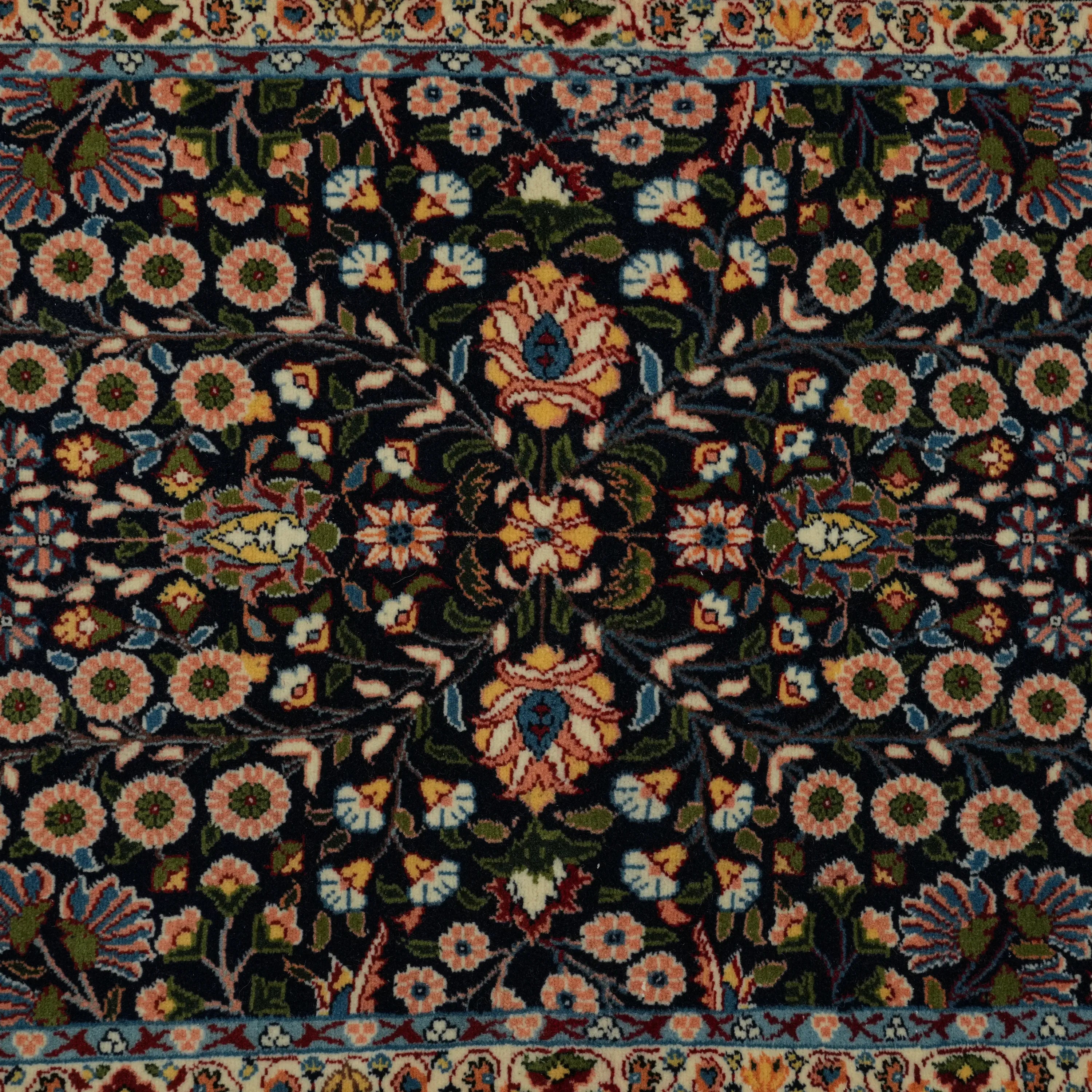 Handwoven Hereke Patterned Navy Blue Wool Rug