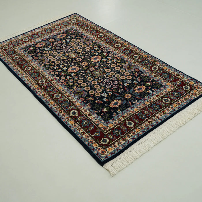 El Dokuma Yün Hereke Halısı, lacivert, 90x159 cm — Halıcızade