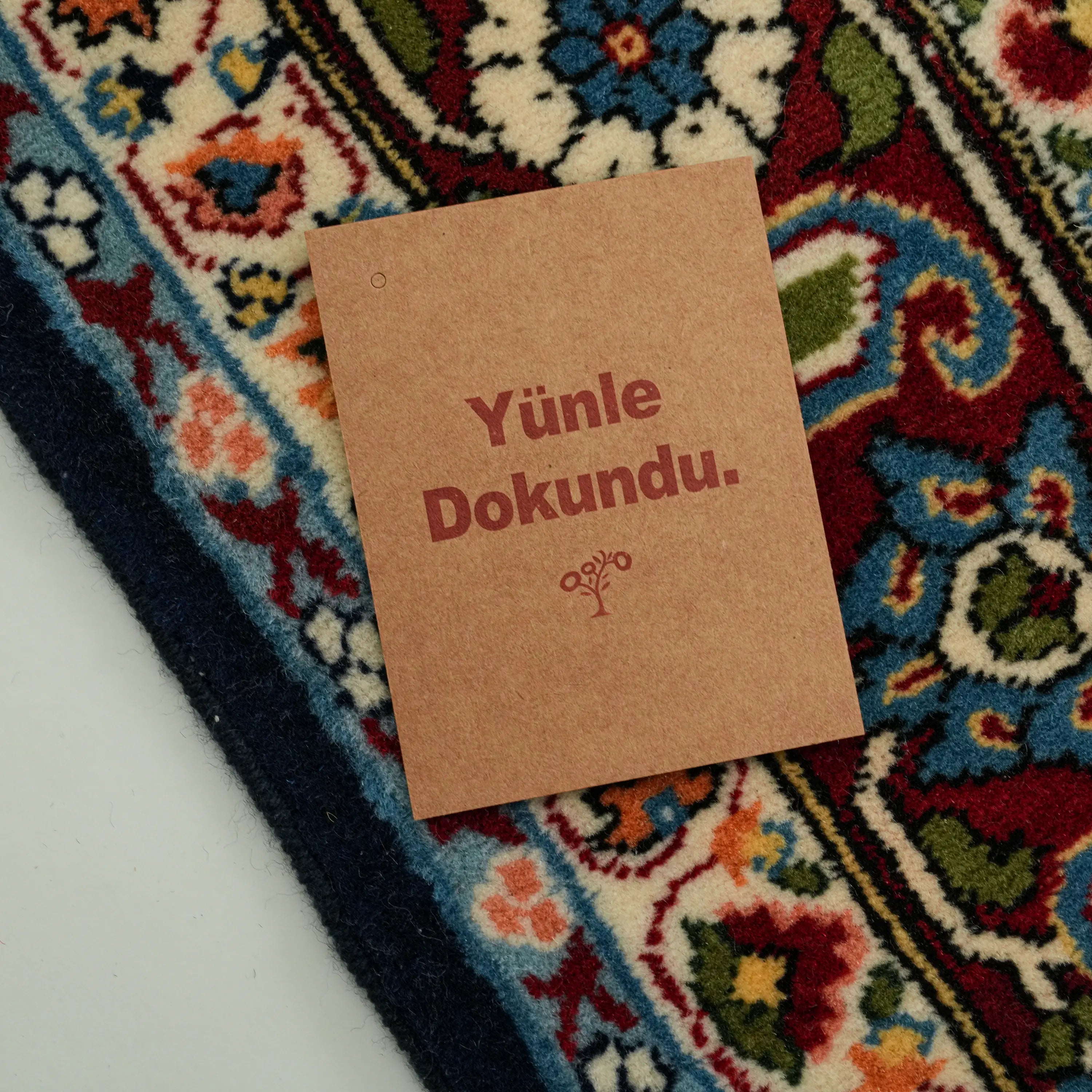 Handwoven Hereke Patterned Navy Blue Wool Rug