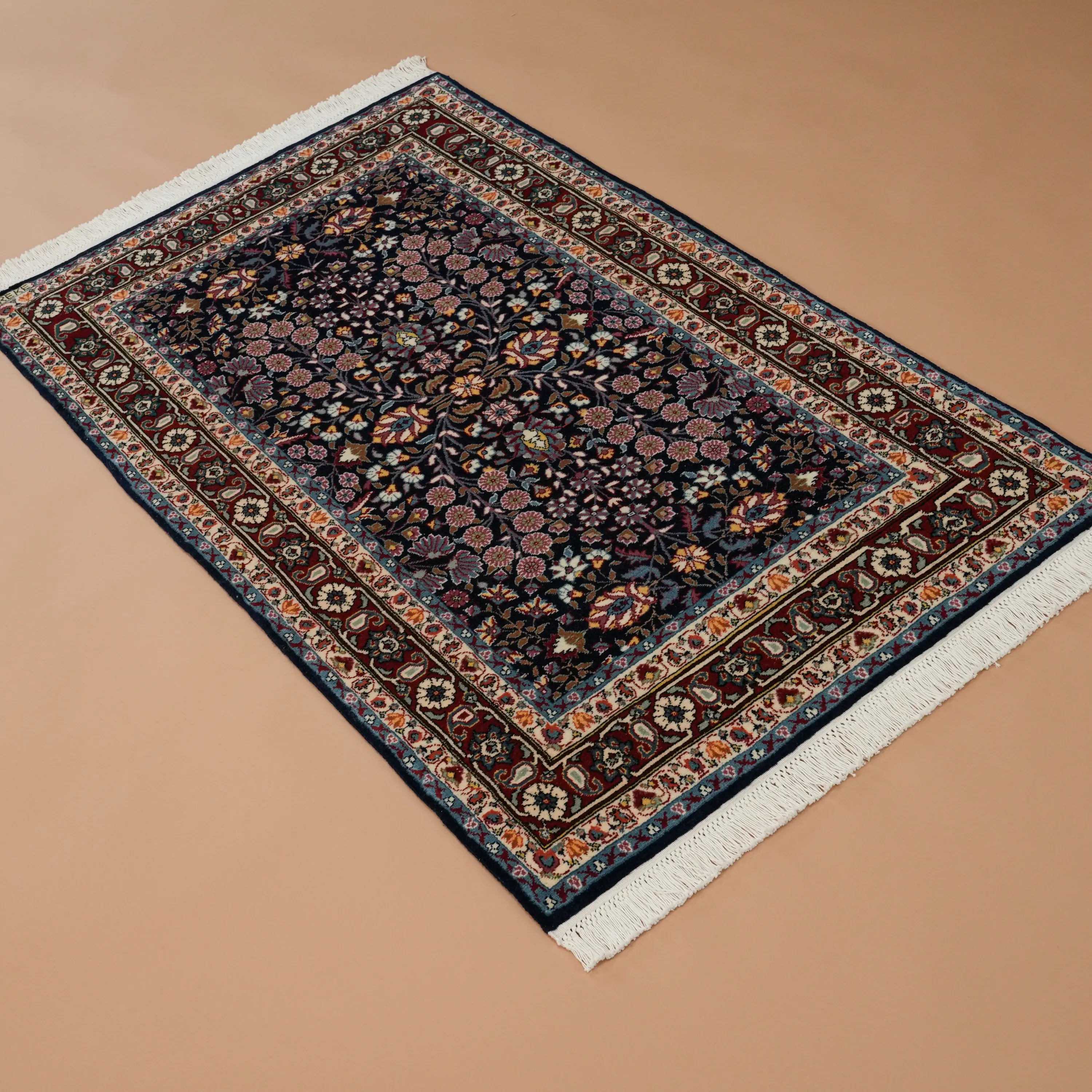 Handwoven Hereke Patterned Navy Wool Root Dye Rug