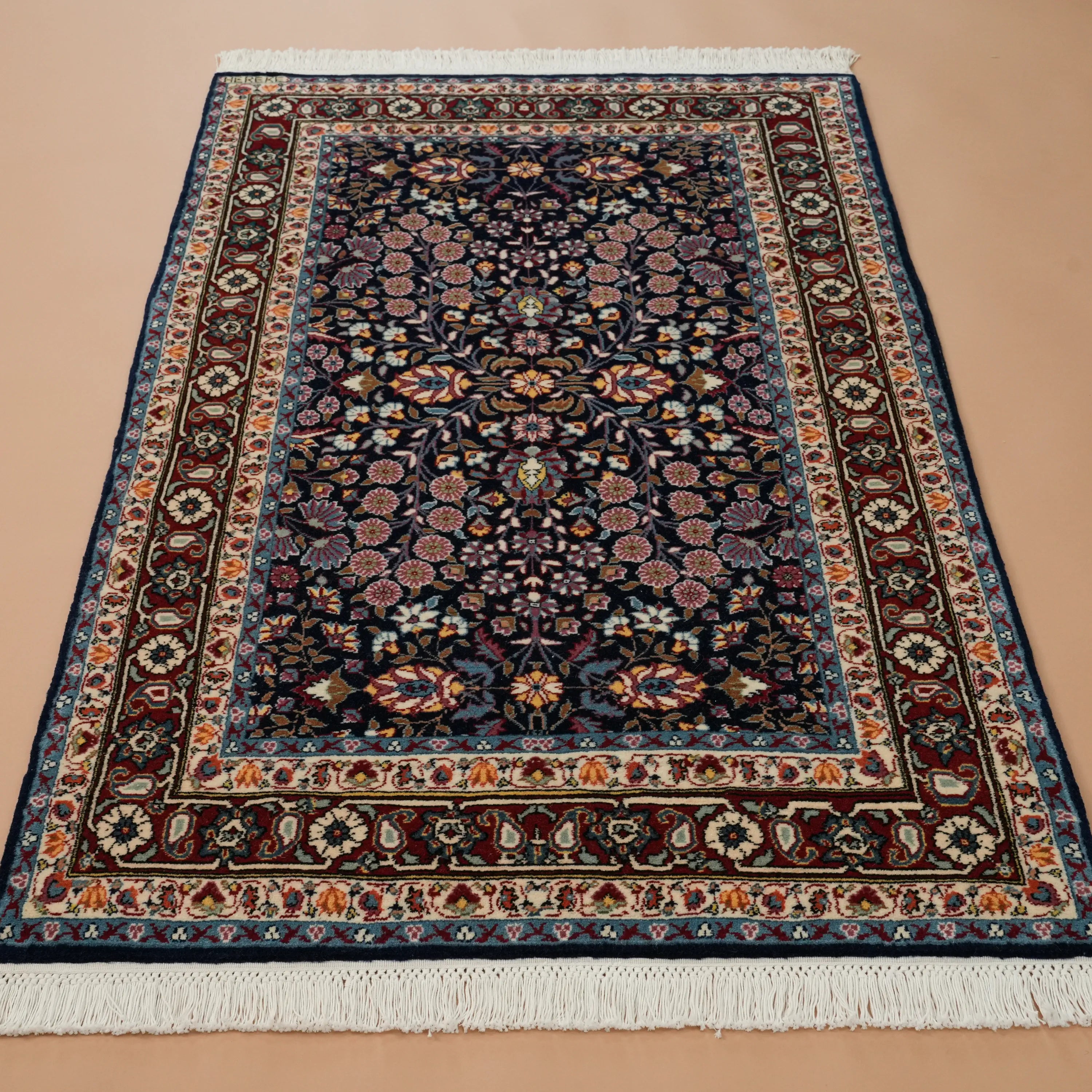 Handwoven Hereke Patterned Navy Wool Root Dye Rug