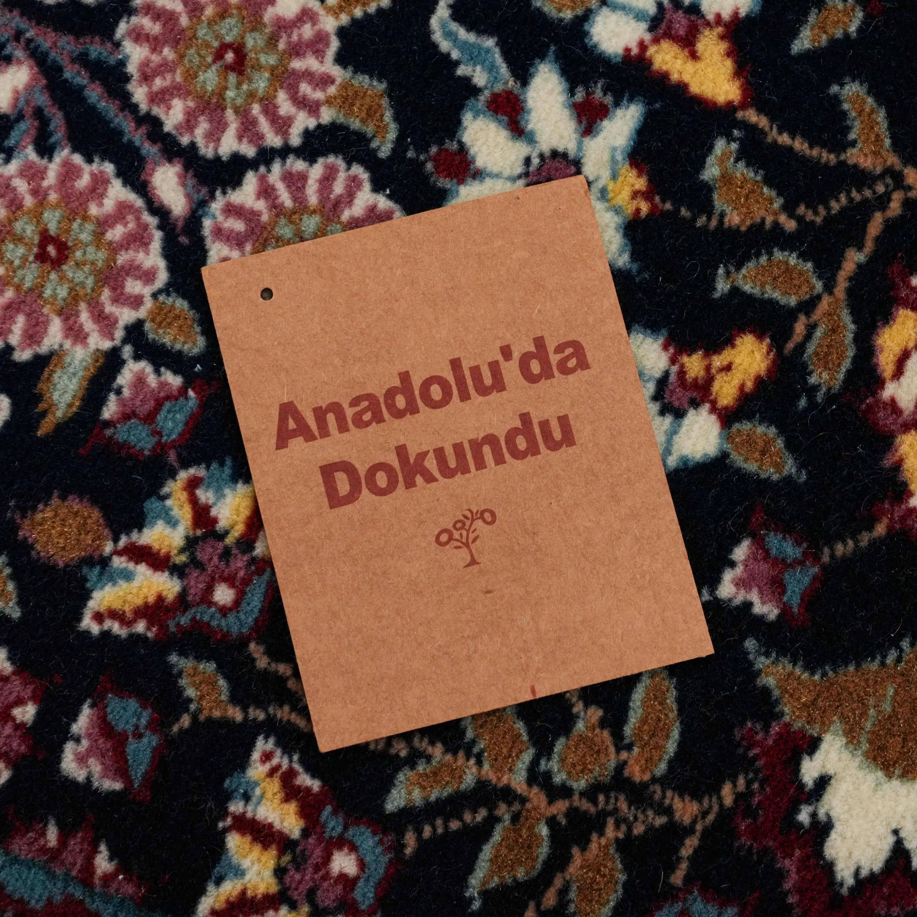 Handwoven Hereke Patterned Navy Wool Root Dye Rug