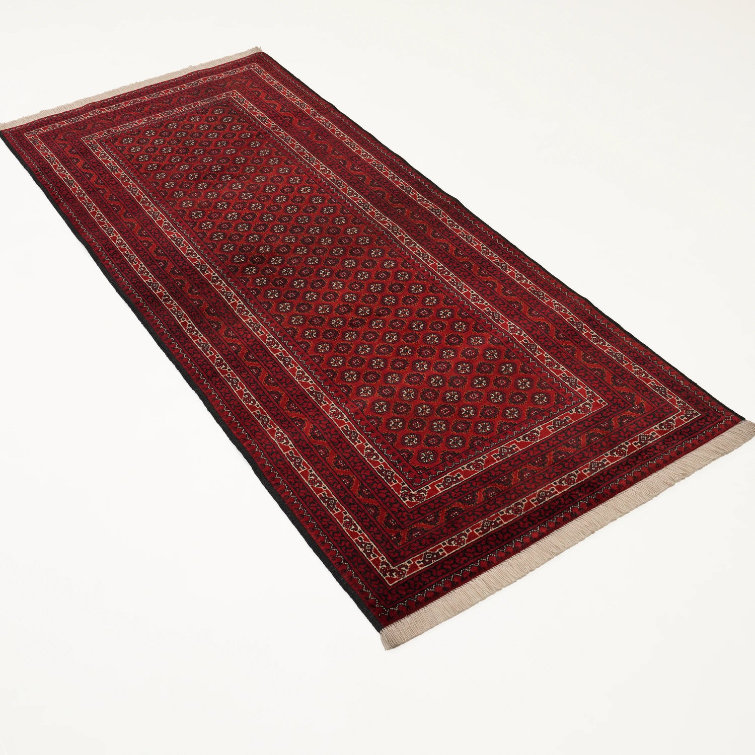 El Dokuma Hoca Roşnai Afgan Desenli Bordo Yün Halı, 85x192 cm — Halıcızade