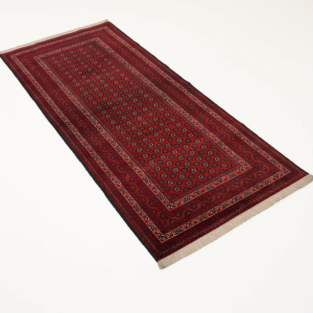 El Dokuma Hoca Roşnai Afgan Desenli Bordo Yün Halı, 85x192 cm — Halıcızade