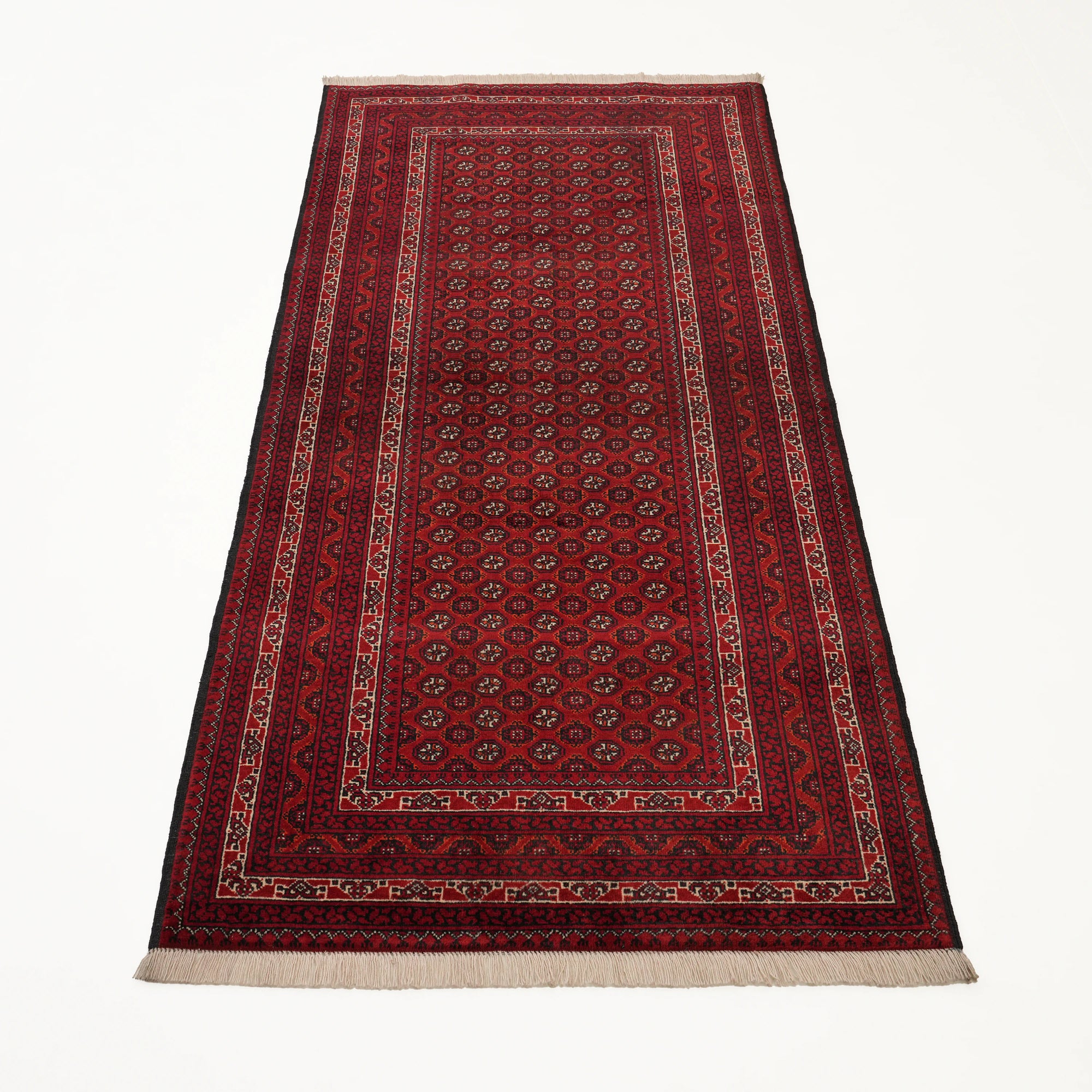 El Dokuma Hoca Roşnai Afgan Desenli Bordo Yün Halı — 85x192 cm