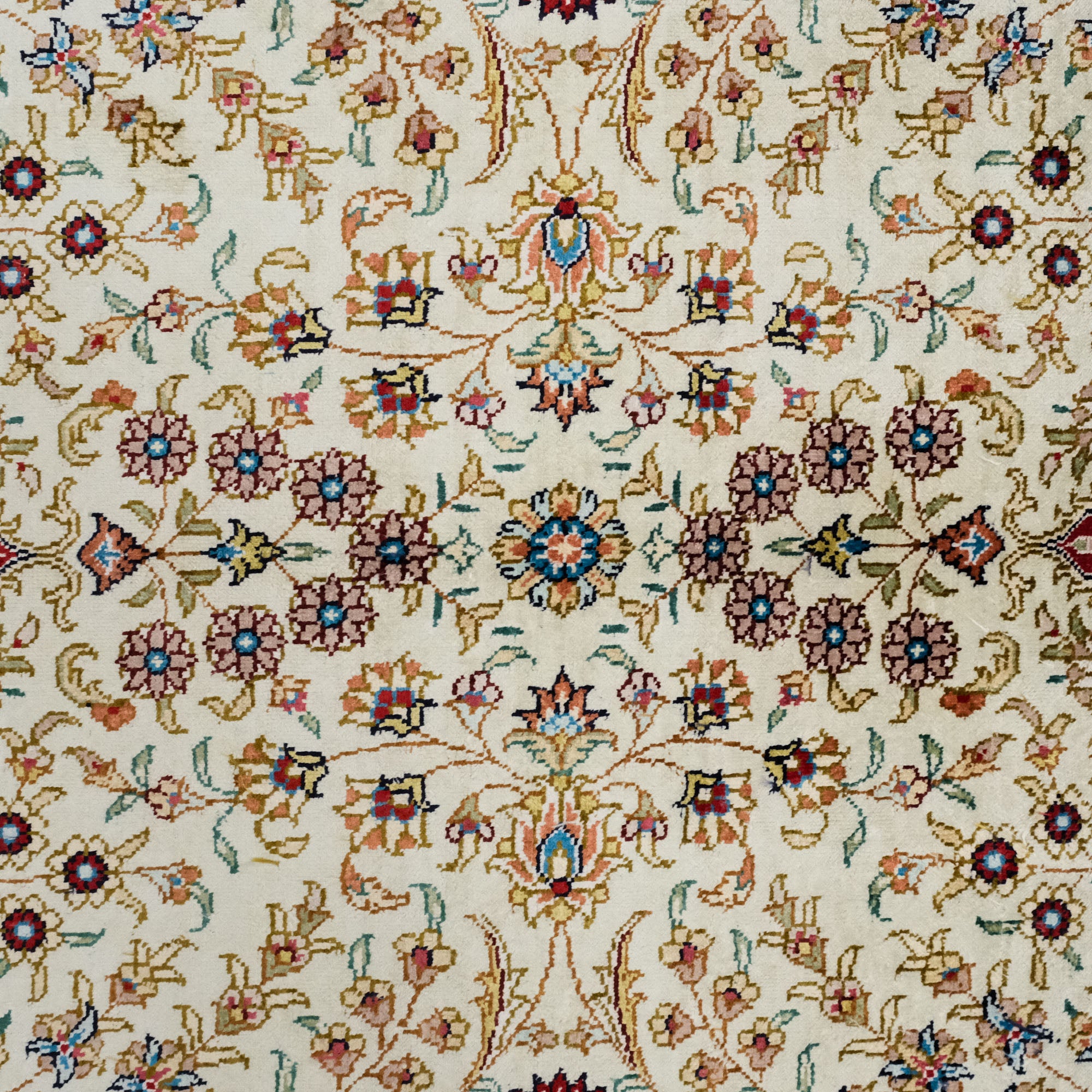 Hand Woven Silk Hereke Patterned Cream Carpet