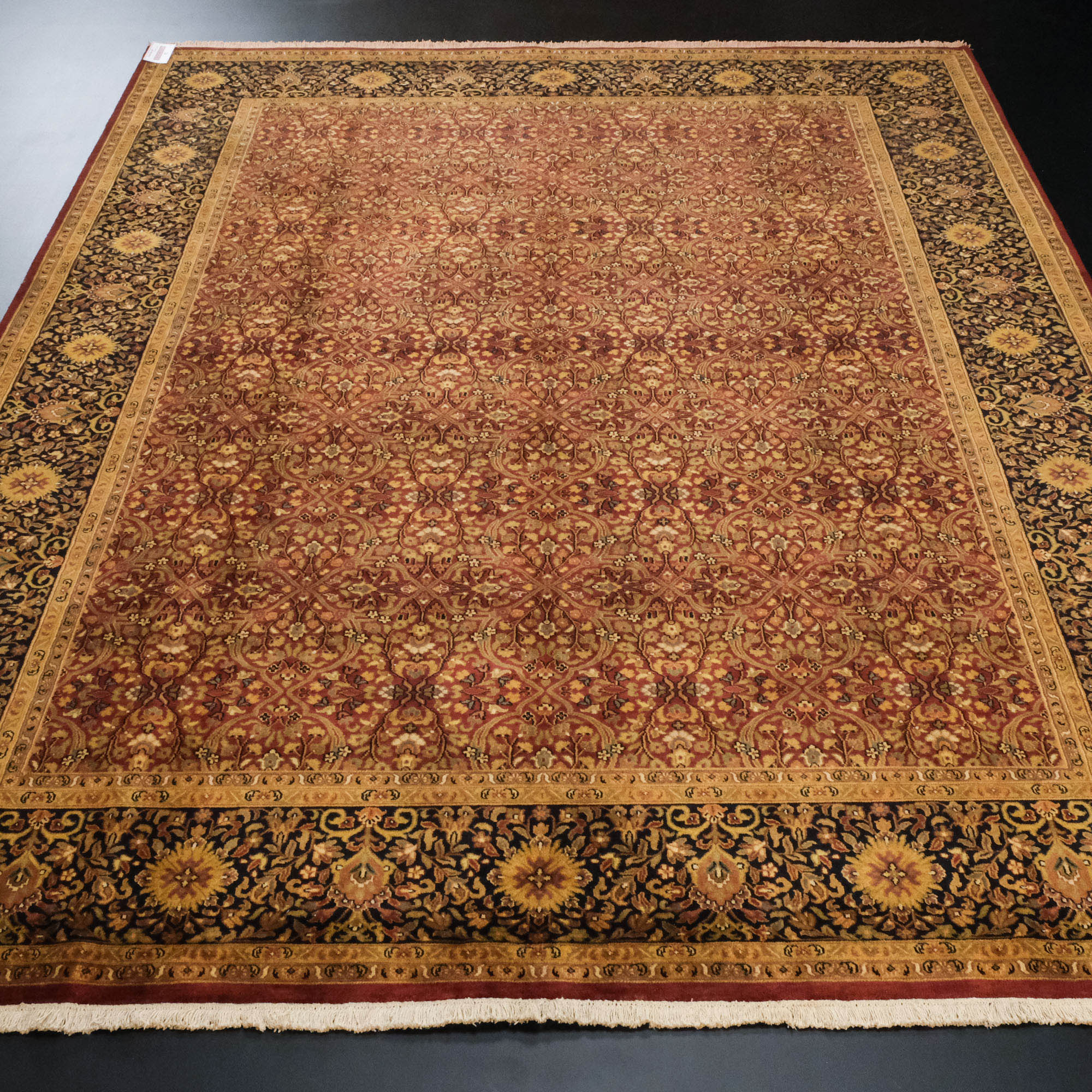 Hand-Woven Persian Patterned Brown Wool Carpet