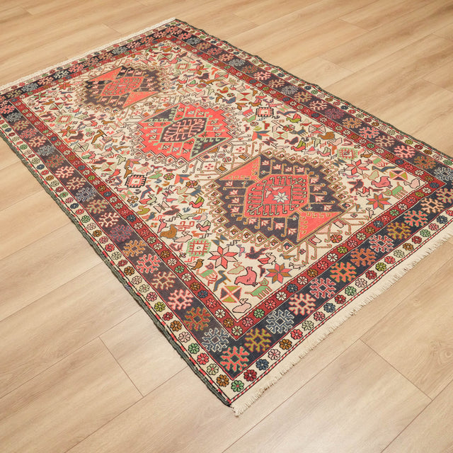 El Dokuma Otantik Desenli Krem Sumak Kilimi, 123x193 cm — Halıcızade