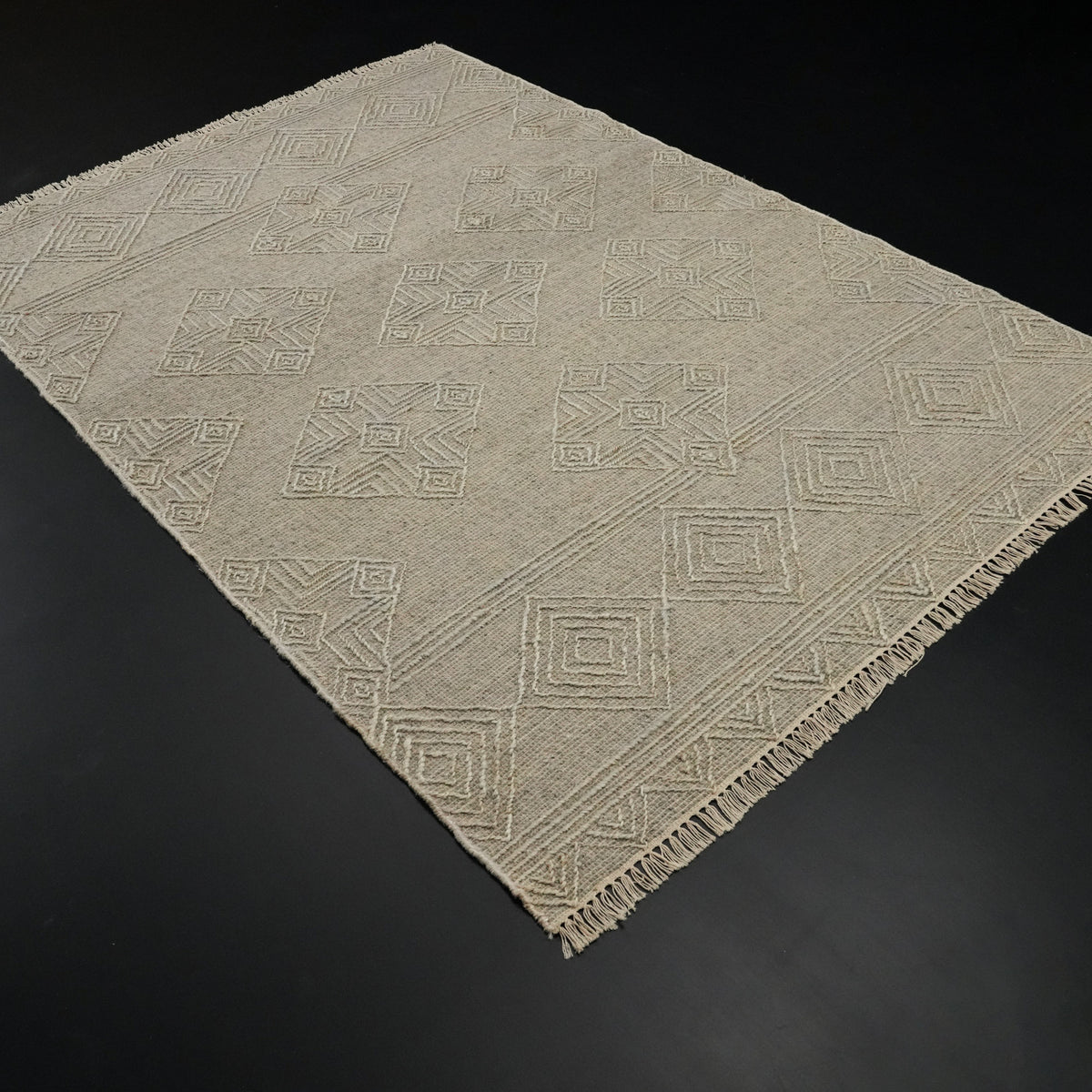 El Dokuma İskandinav Desenli Vizon Hasır Kilim, 120x180 – 160x230 cm — Halıcızade