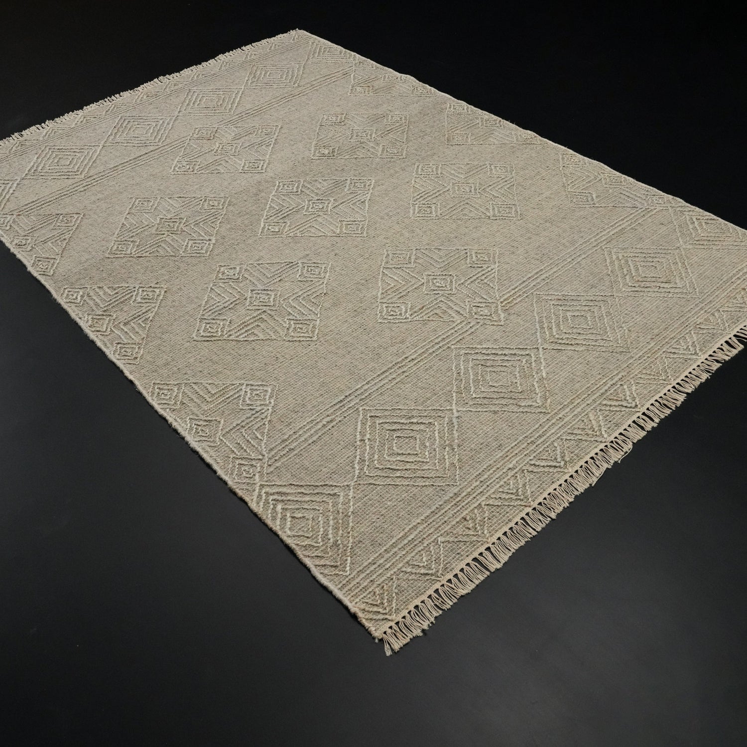 El Dokuma İskandinav Desenli Vizon Hasır Kilim, 120x180 – 160x230 cm — Halıcızade