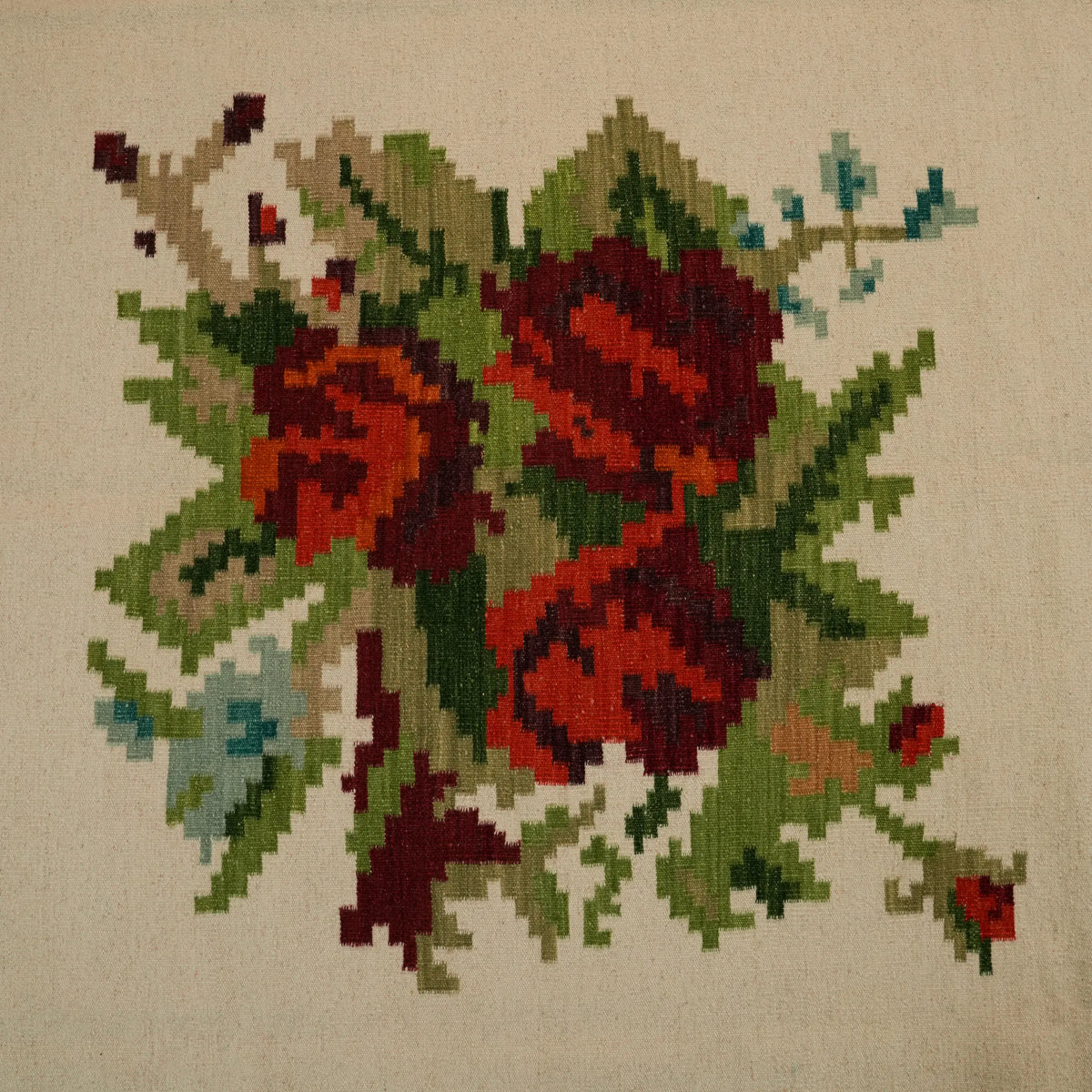 El Dokuma Karabağ Desenli Beyaz Kilim — yün