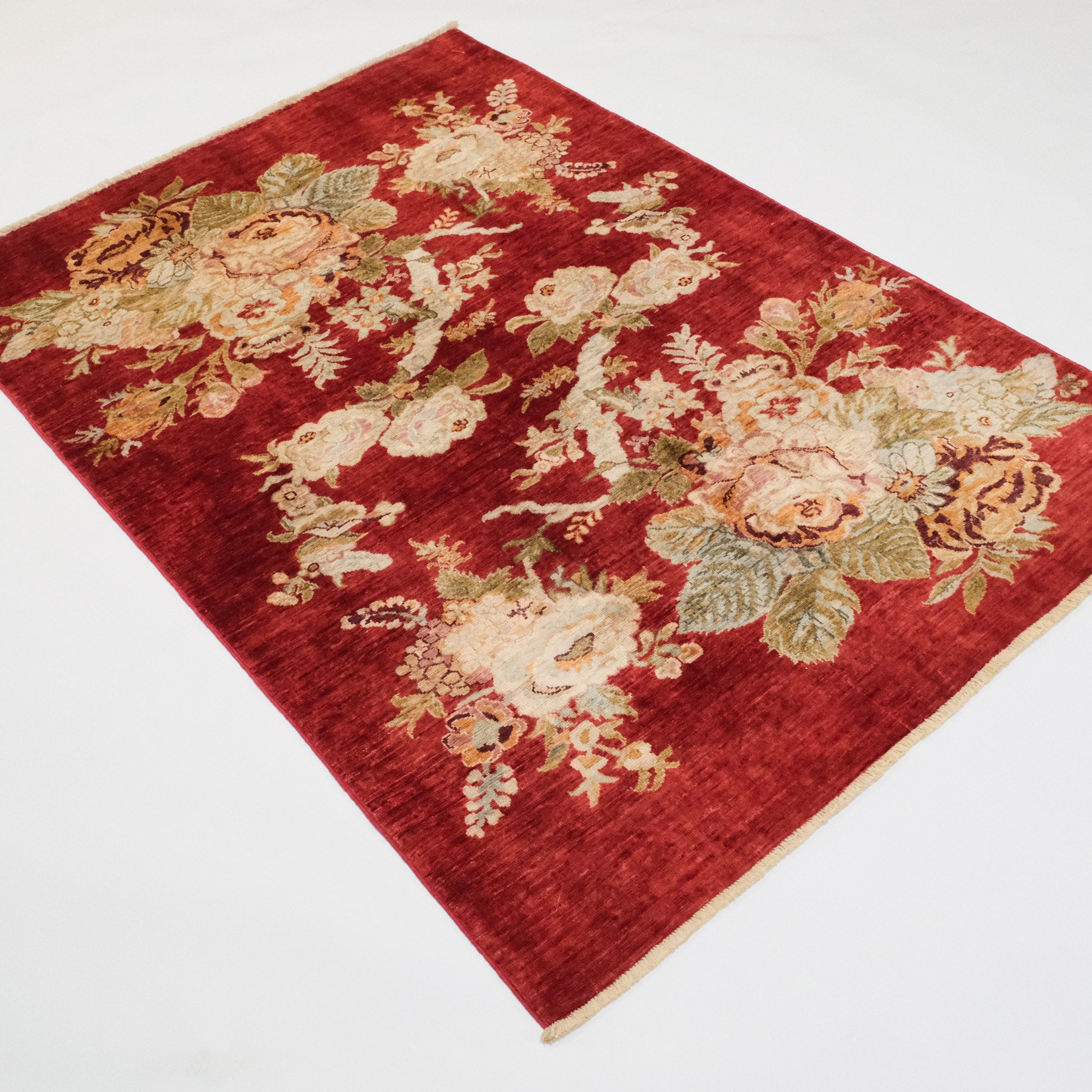 Hand-Woven Karabakh Patterned Red Wool Carpet