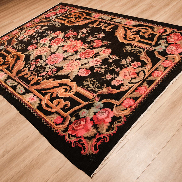El Dokuma Karabağ Desenli Siyah Kilim, 214x300 cm — Halıcızade