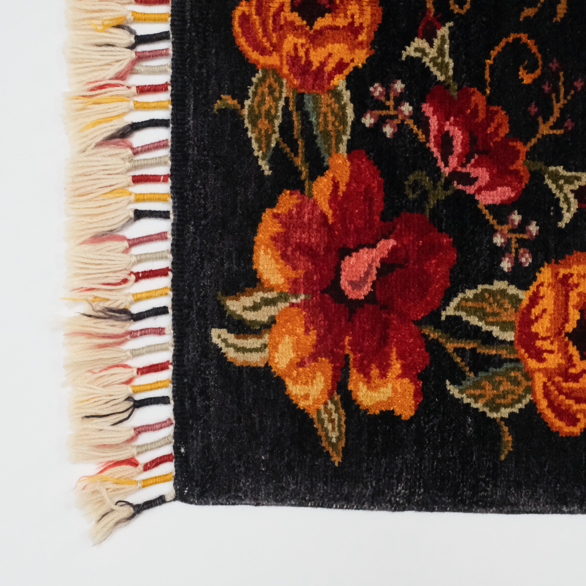 Hand Woven Karabakh Patterned Black Wool Carpet