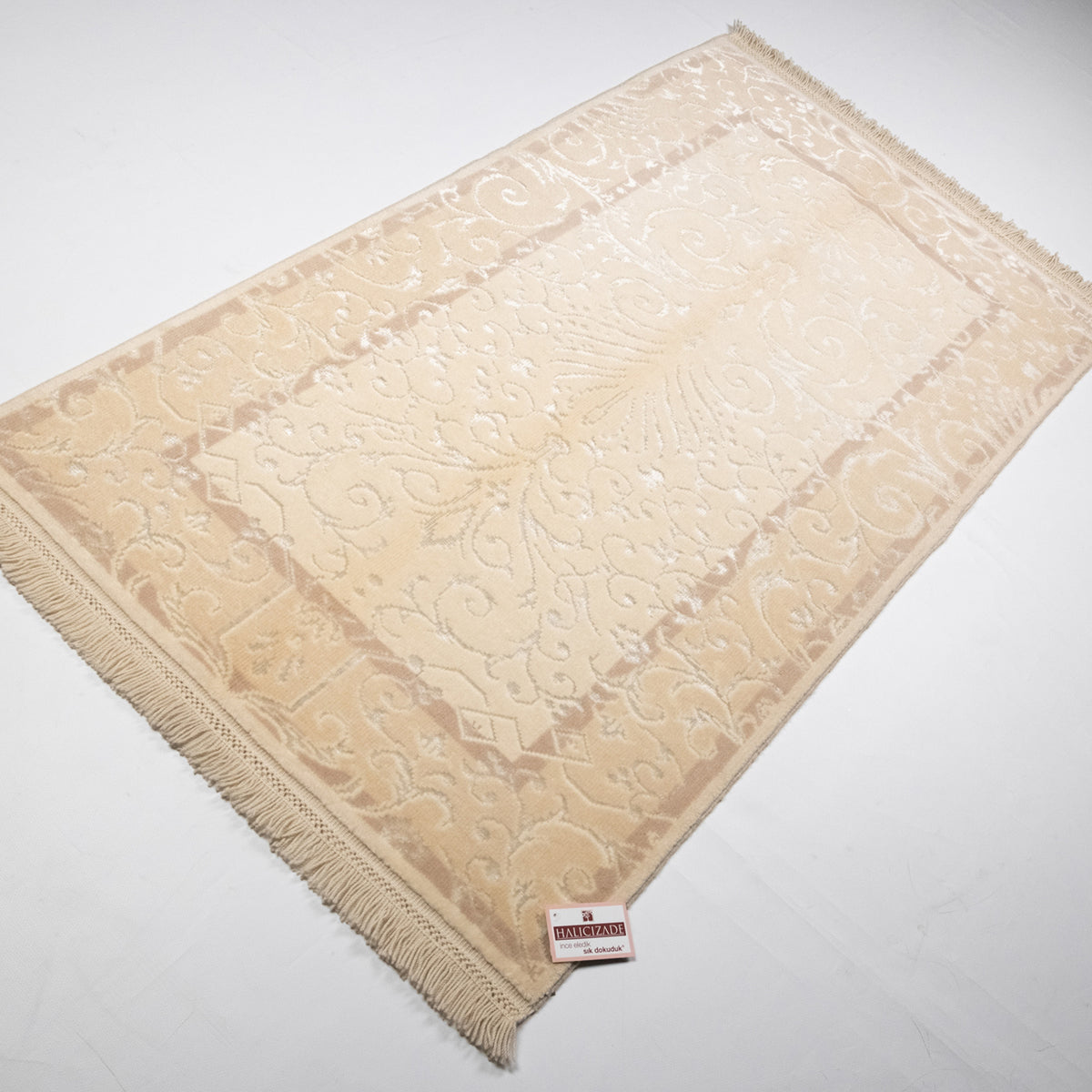 Cream Framed Hand-Knotted Wool Rug