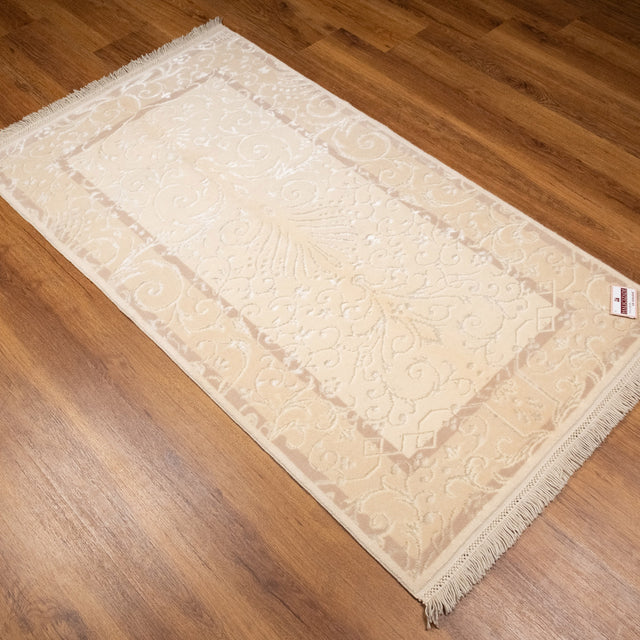 Cream Framed Hand-Knotted Wool Rug, 81×145 cm Halıcızade