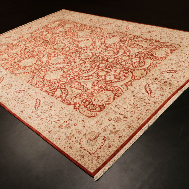 El Dokuma Klasik Uşak Desenli Bordo Halı, 366x277 cm — Halıcızade