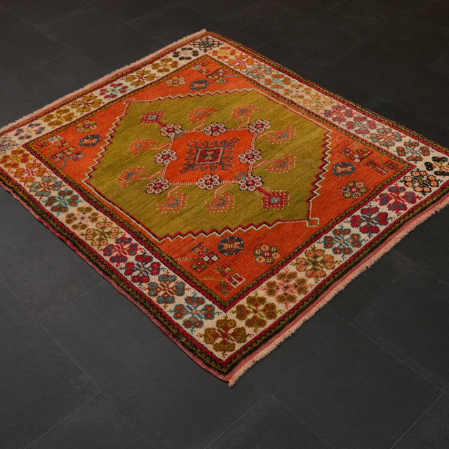 El Dokuma Kök Boyalı 90+ Yaş Afyon Antik Dazkırı Halısı, yeşil, 98x115 cm — Halıcızade