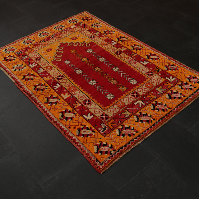El Dokuma Kök Boyalı Antika 100+ Yaş Denizli Çal Seccade Halı, sarı, 95x132 cm — Halıcızade
