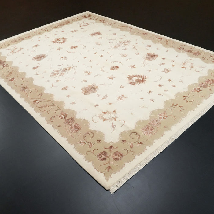 El Dokuma Krem Çerçeve Desenli Klasik Yün Halı, 252x344 cm — Halıcızade