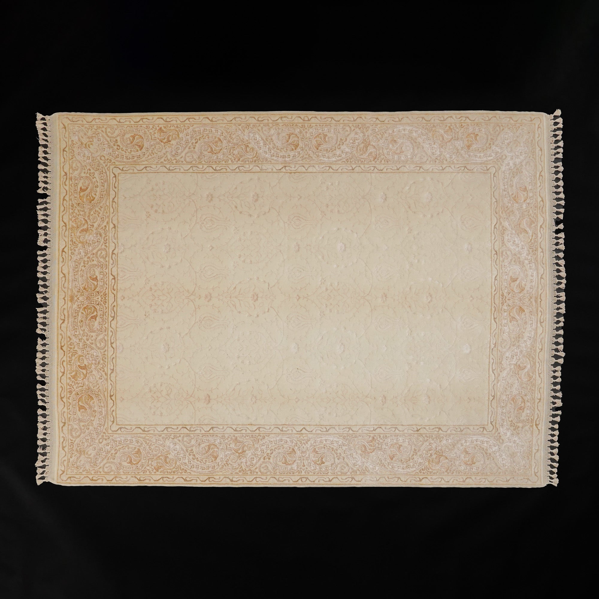 Hanzade Series Silk Hand-Woven Flower Patterned Cream Carpet