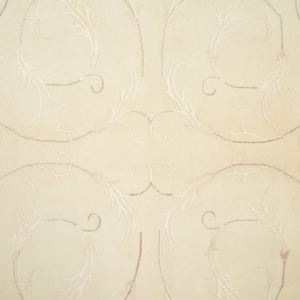 Cream Floral Hand-Knotted Wool Rug with Viscose Detail — natural fiber