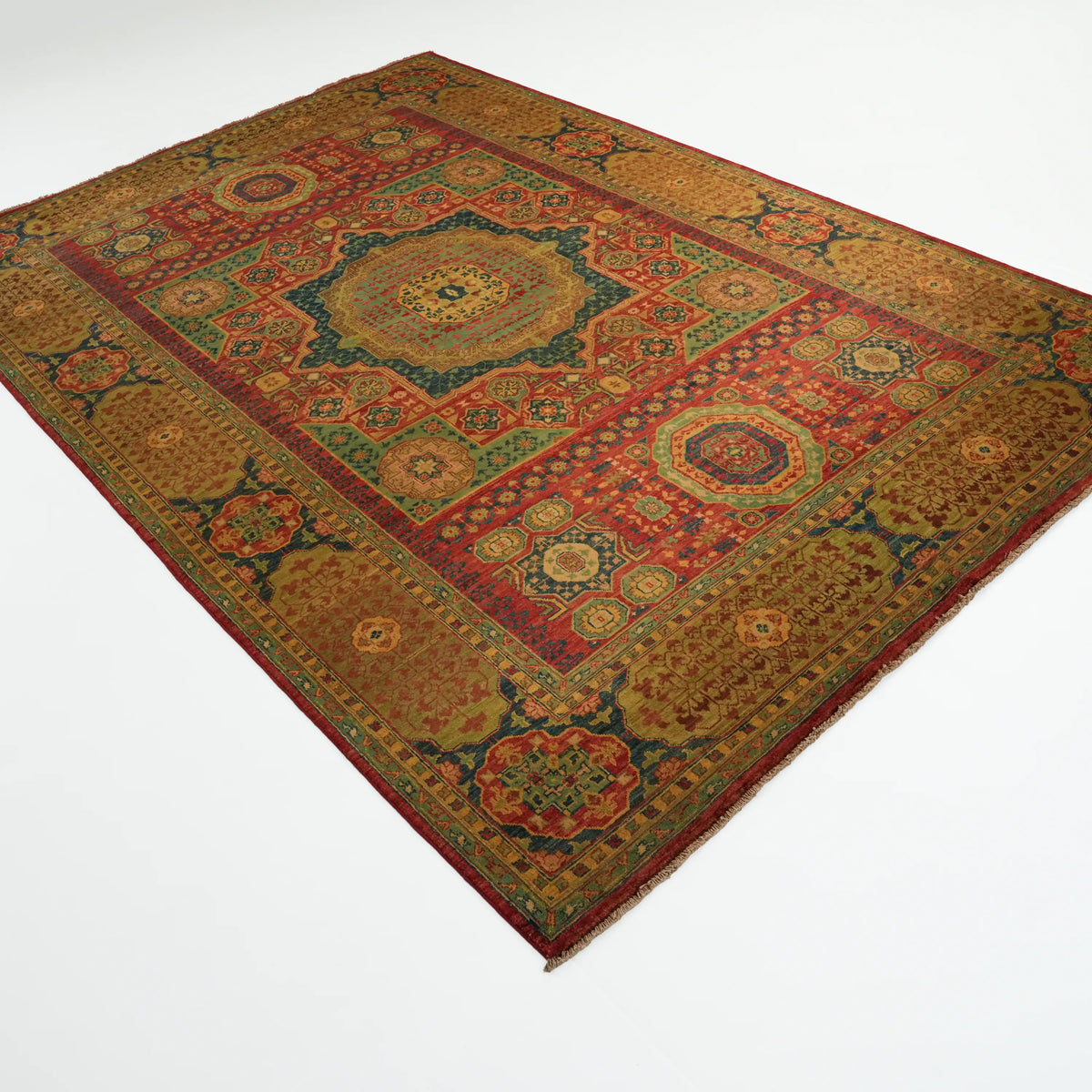 El Dokuma Memlük Desenli Rengarenk Yün Halı, 198x304 cm — Halıcızade