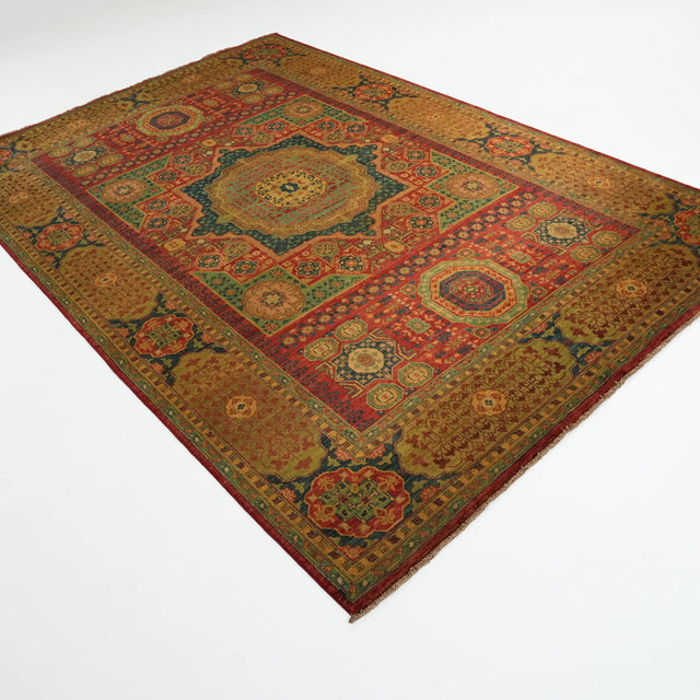 El Dokuma Memlük Desenli Rengarenk Yün Halı, 198x304 cm — Halıcızade