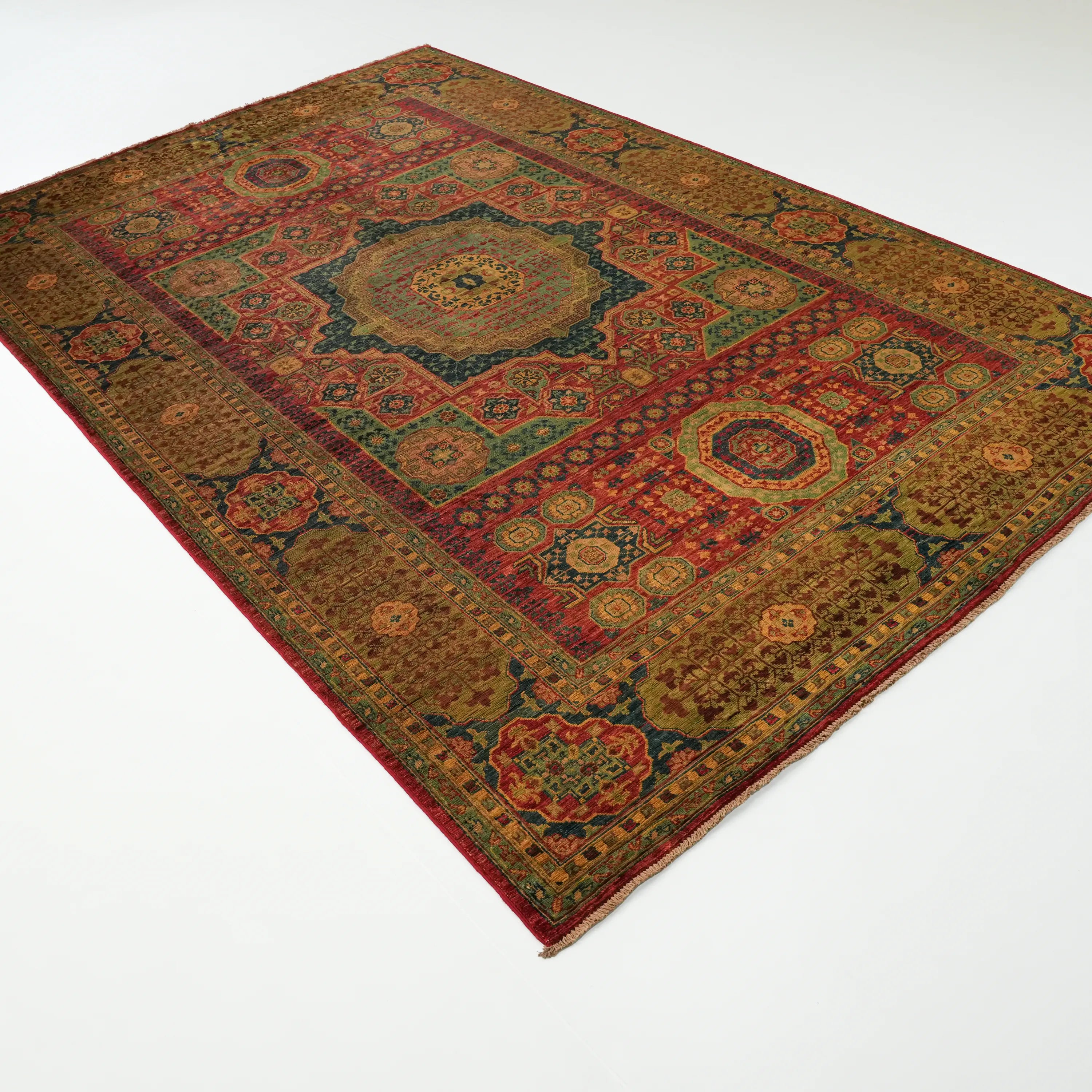 Handwoven Mamluk Pattern Colorful Wool Rug