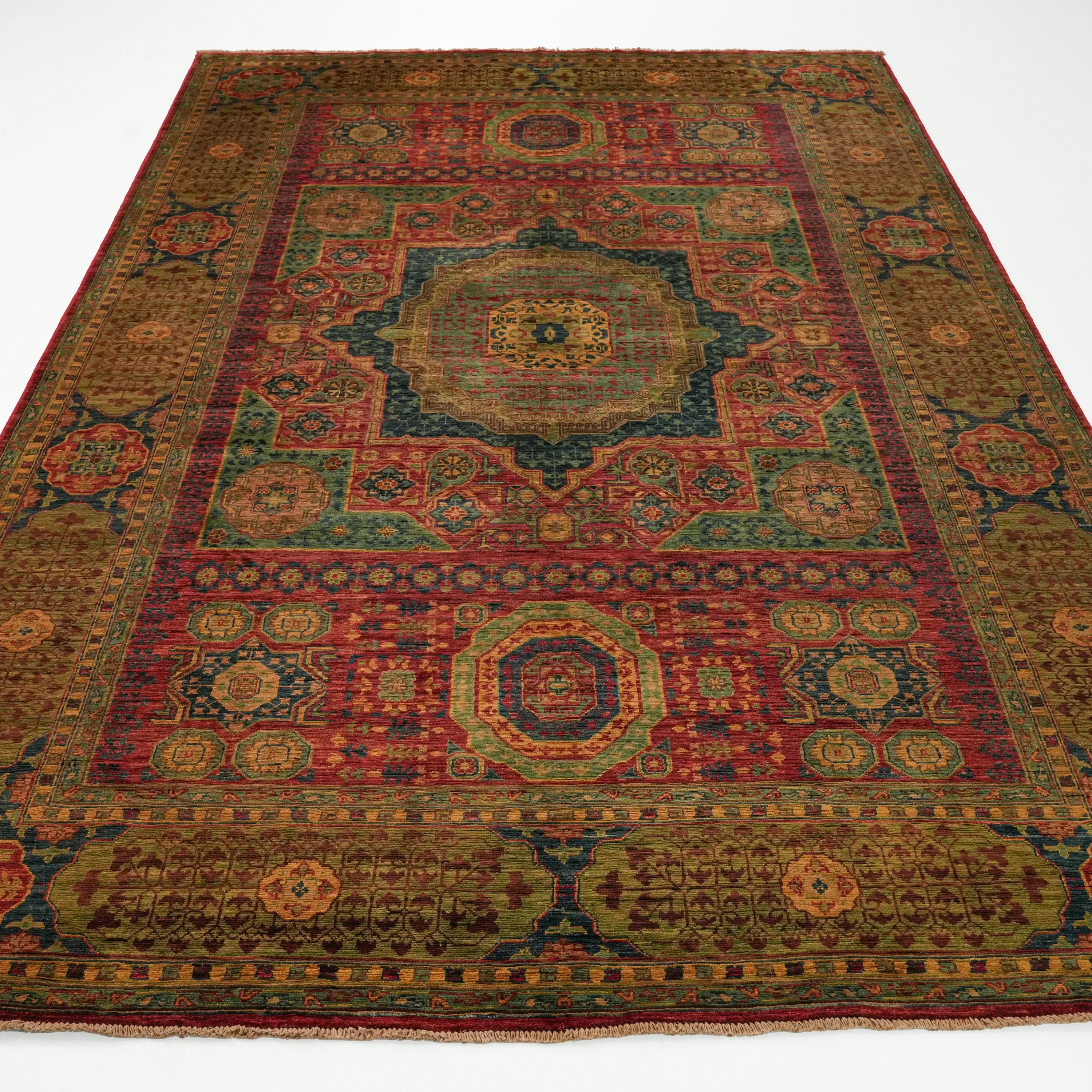 Handwoven Mamluk Pattern Colorful Wool Rug