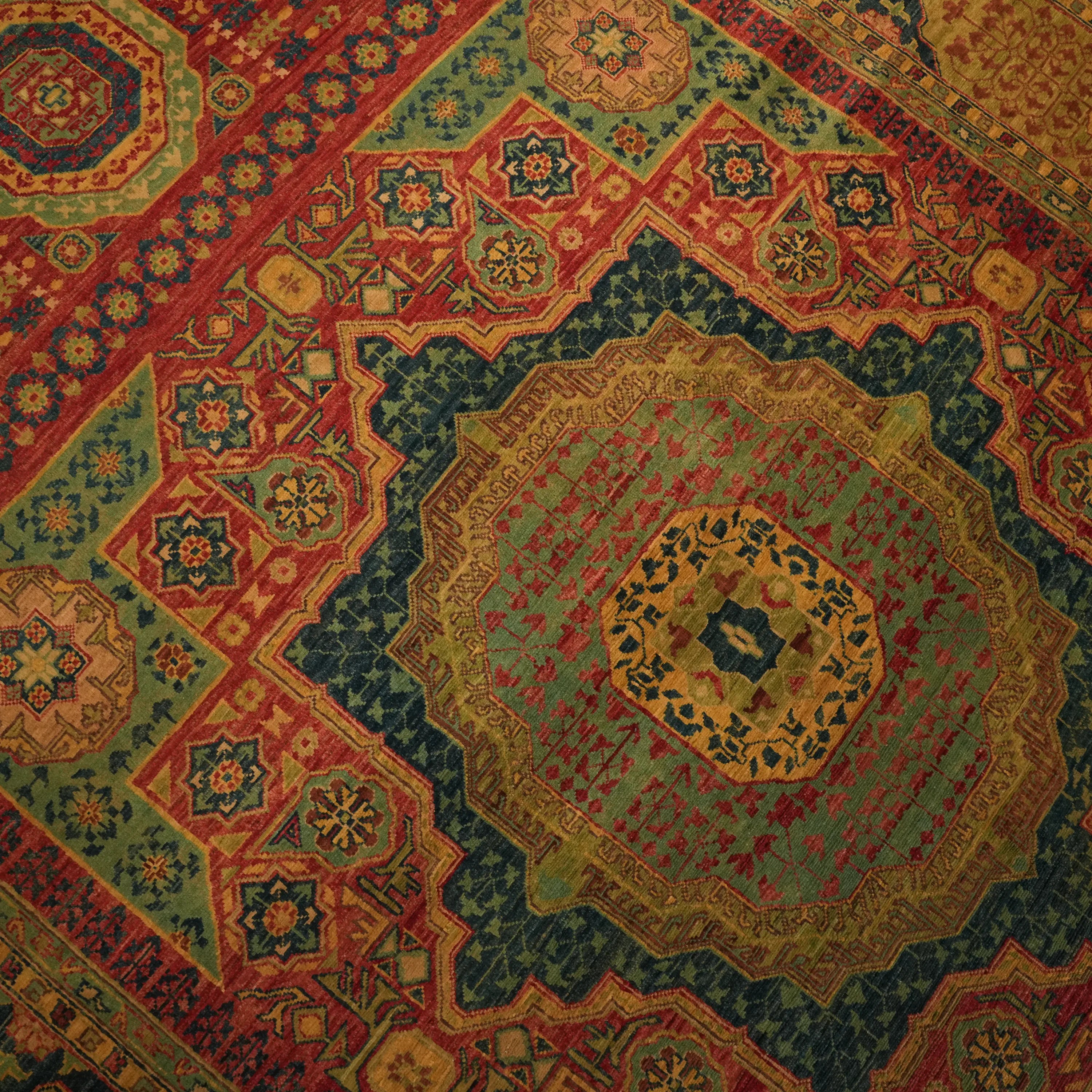 Handwoven Mamluk Pattern Colorful Wool Rug