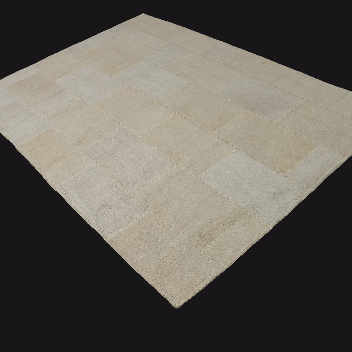 El Dokuma Modern Patchwork Desenli Krem Kendir Halı, 170x240 cm — Halıcızade