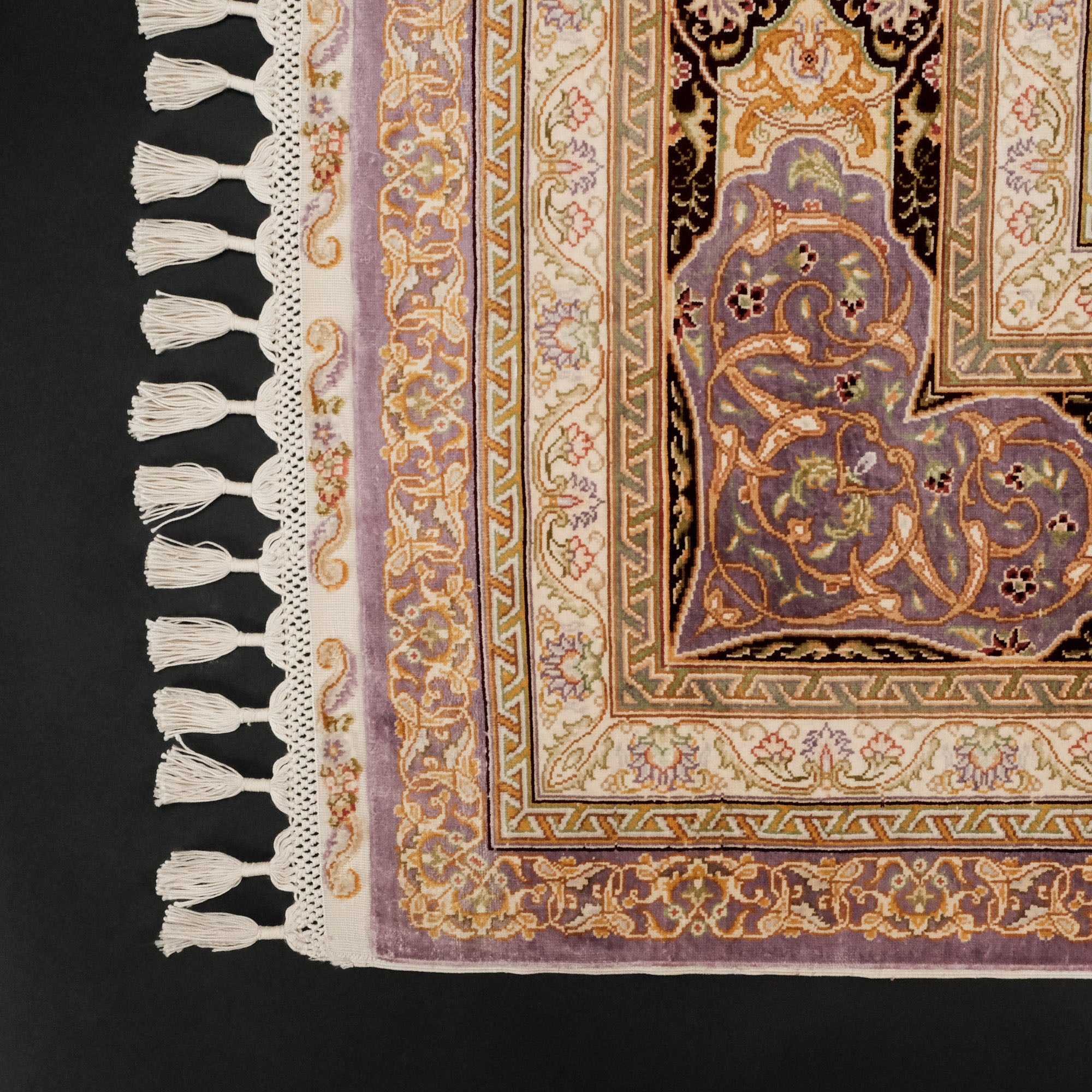 Hand Woven Purple Medallion Patterned Silk Carpet