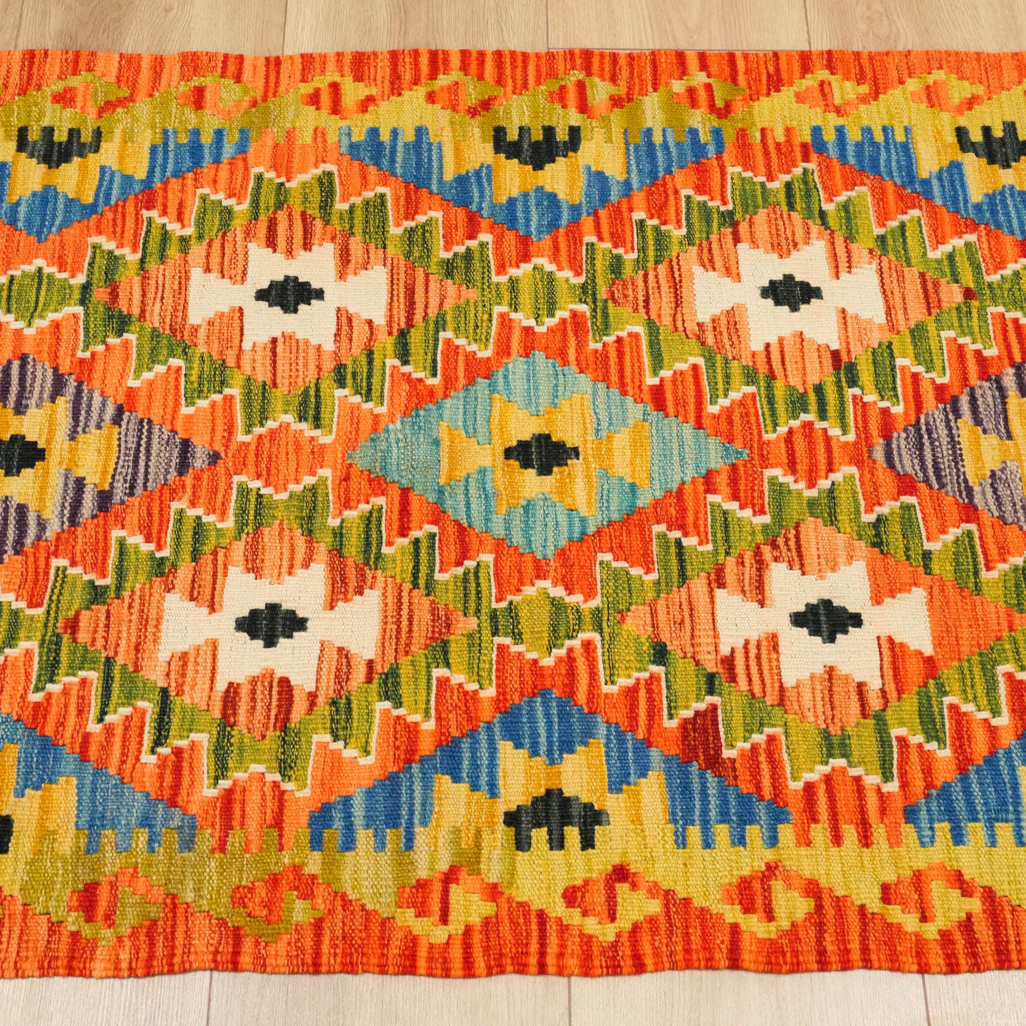 El Dokuma Otantik Desenli Yün Çok Renkli Etnik Kilim