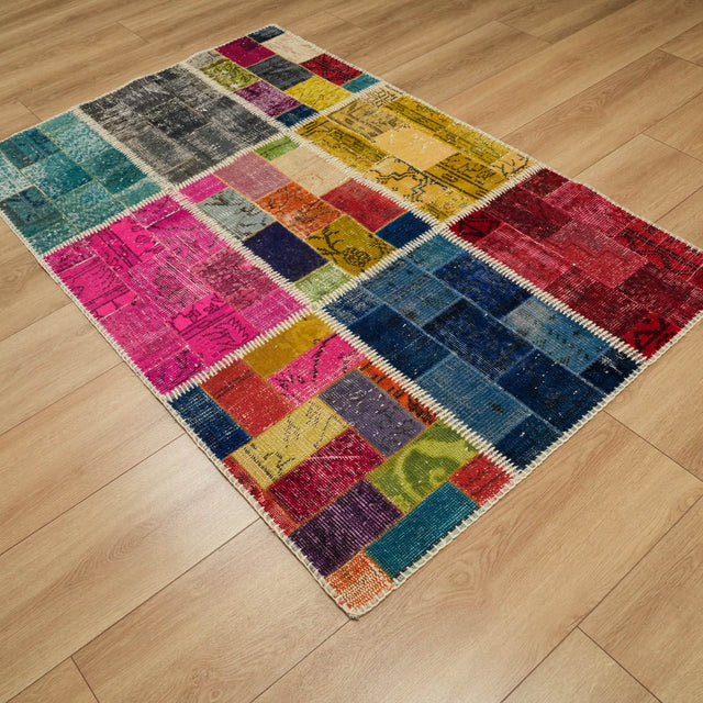 Patchwork desenli el dokuma yün modern halı, rengarenk, 111x170 cm — Halıcızade