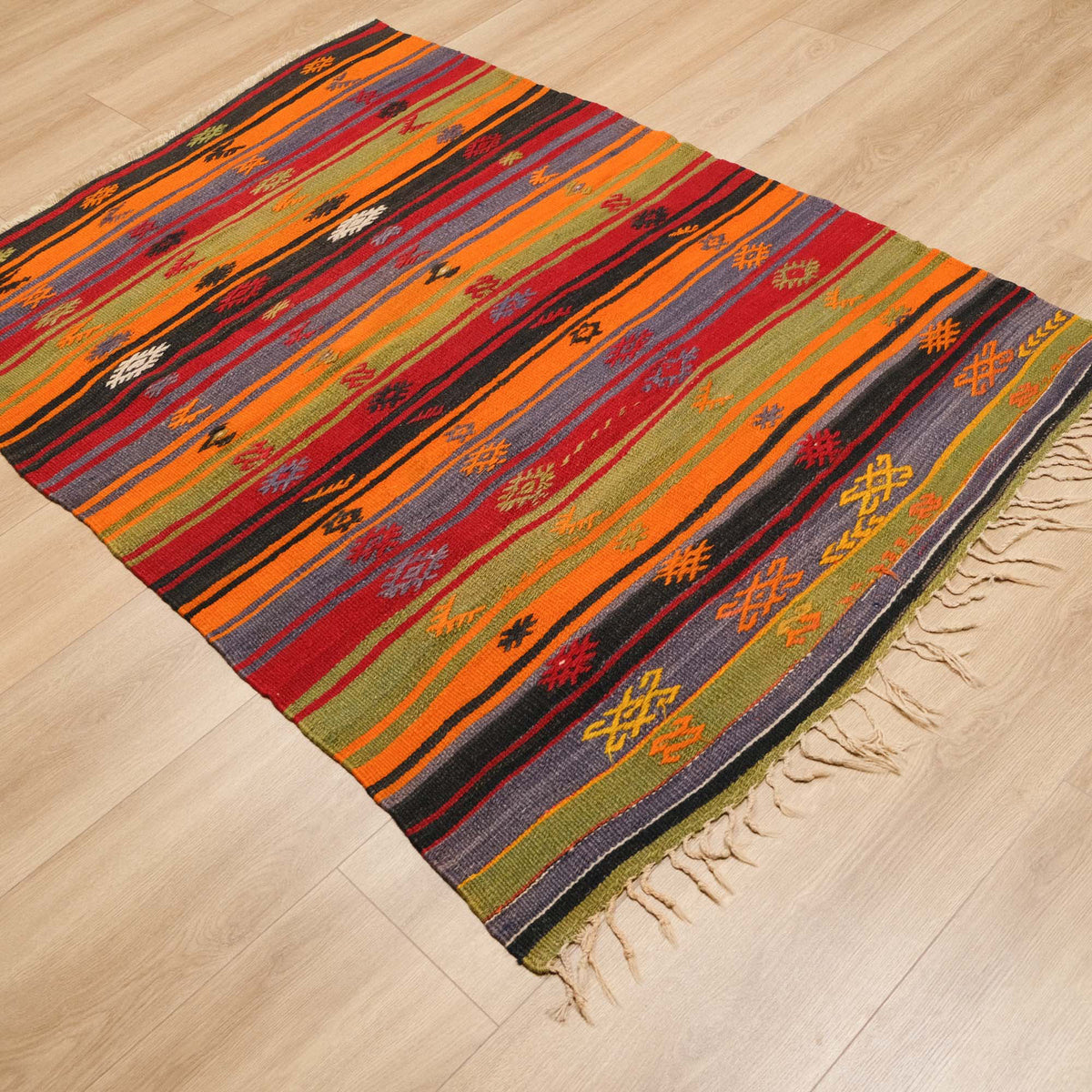 El Dokuma Sandık Eskisi Anadolu Desenli Burdur Cicim Kilim, rengarenk, 114x161 cm — Halıcızade